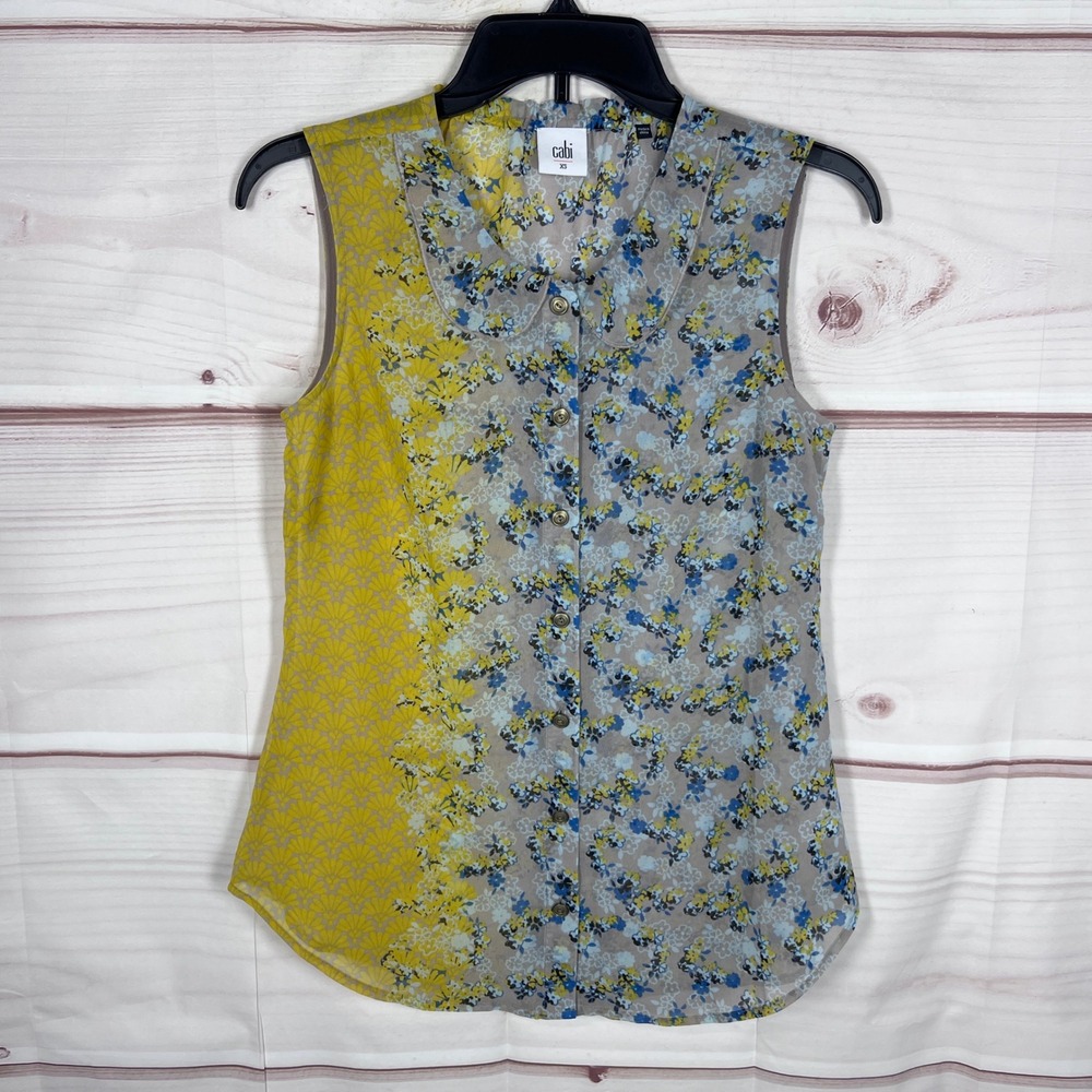 Cabi 5221 Floral Blouse Women XS Multicolor Sleeveless Peter Pan Collar Top